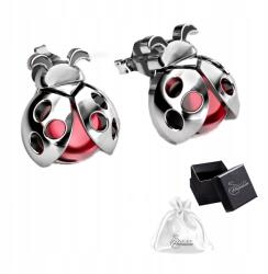 Ulex Premium Ezüst fülbevaló 925-ös finomságú, elegáns, piros kővel, katicabogár mintával, stekkeres (GL-4437-KS dla dzieci i młodzieży)