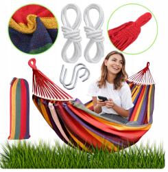 Bluegarden Függőágy 1 személyes, Többszínű, erős fa rúddal, 90 cm, sárga (OGR-09033)