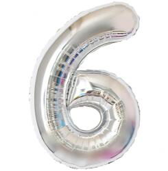 Dekorstar Léggömb Szám 6 Ezüst 100cm 1 méter 6 Születésnap 6 év Héliumos Fólia Nagy XXL