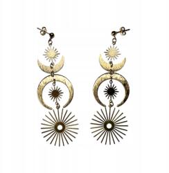  Arany Színű Hold és Nap Fülbevaló Boho, Hosszú, Lógós, Rozsdamentes Acél és Sárgaréz