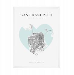  San Francisco Kalifornia várostérkép poszter, szívvel, 21x29, 7 cm fehér keret (MP1-0014_21X29,7,063)