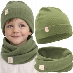 Bubalove Sapka Kétkamás Kiszerelés Újszülöttnek Tavaszi Olíva 36-40 cm (Czapka i komin bawełna prążek oliwka Wn0)