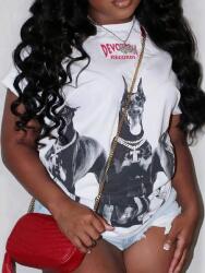 Shein Nyomott Mintás Póló Fehér Casual Shein M 38