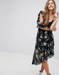 Bershka Sötétkék Ruha Virágokkal (xs) (544007)