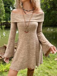 Shein Ruha Női Kötött Bő Szabású Bézs Nyitott Vállakkal M 38