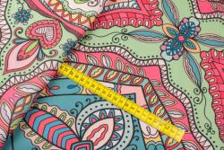  Sifon Anyag, Keleti Mintás, Ruhákhoz, Dekorációkhoz, Zöld és Rózsaszín Színben (SZYFON)