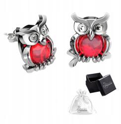 Ulex Premium Ezüst fülbevaló 925-ös finomságú, látványos, piros köves bagoly mintával, stekkeres (GL-4454-KS dla dzieci i młodzieży)