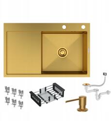 Granitan Acél Mosogató Arany Egymedencés Csepegtető Szárító Adagoló BARI78P (BARI78Pzłoty)