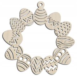  Fából készült húsvéti koszorú tojásokkal, dekoráció, 30 cm (25421)
