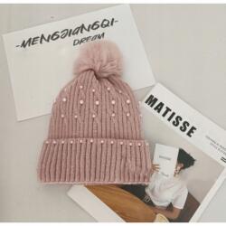 Ecarla Kötött Téli Sapka Pomponnal és Gyöngyökkel Púderrózsaszín (CZ35WZ1)