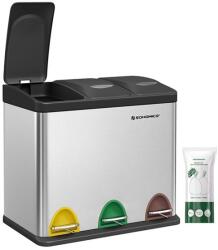 SONGMICS Coș inox pentru sortarea deșeurilor, 3 compartimente, 24L (LTB24L) Cos de gunoi