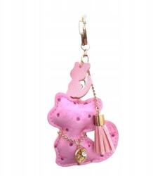  Kulcstartó Bőr Macska Rózsaszín Bojt (BRL358)