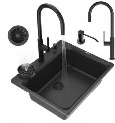 Granitan Gránit mosogató fekete Nagy Zante automata mosó csaptelep adagoló (ZANTE20008)