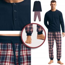 Henderson férfi hosszú pizsama Flanel megkötős nadrág Prémium sötétkék, XL