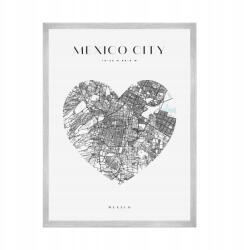  Mexikóváros térkép poszter szívvel, 21x29, 7 cm ezüst keret (MP1-0047_21X29,7,039)