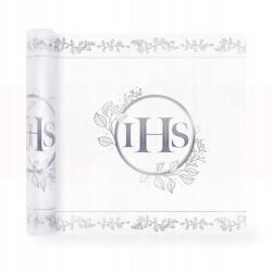 PartyPal Ezüst Színű Terítő/asztali Futó Áldozási Ünnepségre, Ihs Eukaliptusz Díszítéssel, 5M Hosszú, Téglalap Alakú