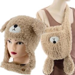 Cambell Női Meleg Téli Sapka Szőrmével, Bézs Medvefülek, 2IN1 Válltáska (5903991927668)