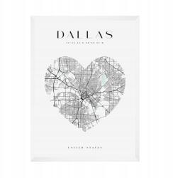  Dallas várostérkép poszter szívvel 21X29, 7 cm fehér keret (MP1-0149_21X29,7,063)