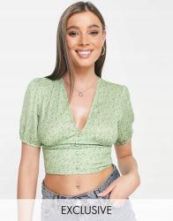 Stradivarius Zöld Felső V Neck Nyomtatás (L) (545430)