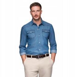 Ombre Férfi farmer ing patentokkal és zsebekkel kék V2 OM-SHDS-0210 M (182759)