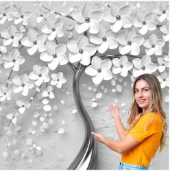 InDecoria 3D Fotótapéta Hálószobába Nappaliba Ezüst Fa Szürke Levelek 588x260 cm W (SREBRNE DRZEWO liście szare 588x260 )