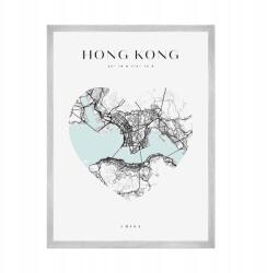  Hong Kong várostérkép poszter szívvel, 21x29, 7 cm ezüst keret (MP1-0074_21X29,7,039)