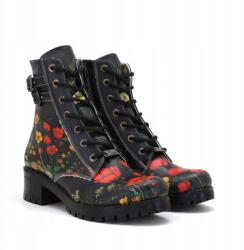  Női fekete bokacsizma Goby WDRY127 pipacsokkal 40 (20201)