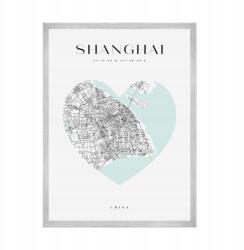  Shanghai Kína Ázsia várostérkép poszter szívvel 21X29, 7 cm ezüst keret (MP1-0101_21X29,7,039)