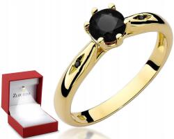 ZŁOCISTO Arany Gyűrű Fekete Brillianssal És Gyémántokkal 585 Ingyenes Gravírozás Ajándék (DLA DZIEWCZYNY NARZECZONEJ)