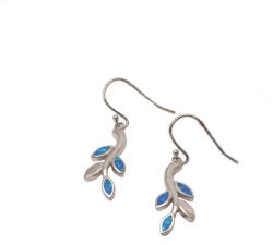  Ezüst kis levélmintás kék opál fülbevaló