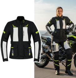 W-Tec Női motoros kabát W-TEC Warao Lady, neoprén gallér szegély, AirVent System, vízálló és légáteresztő, kivehető belső hőszigetelő bélés fekete-fluo M bővített (29350-M-P)