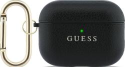 Guess Grained Classic Logo Hook husă pentru AirPods Pro 3 neagră (GUAP3PGUGMK)