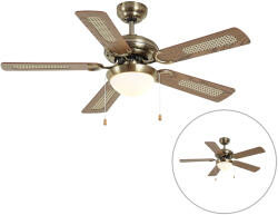 QAZQA Mennyezeti ventilátor sárgaréz színben, famintával és rattan 105 cm-es húzókapcsolóval - Mistral Majas (110315)