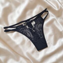  Csipkés tanga dupla pánttal Fekete 113346