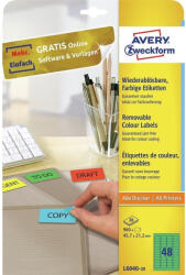 AVERY Etikett címke, 45, 7 x21, 2mm, univerzális visszaszedhető, 48 címke/ív, 20 ív/doboz, Avery zöld - suplix