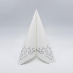 PAW Textilhatású szalvéta 40x40 cm 50 lap/csomag - Elegant Frame fehér-ezüst