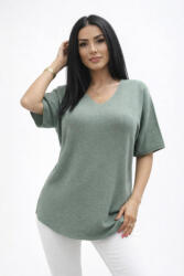  Csinos V kivágott puha anyagú rövid ujjú pulóver (khaki) (520502)