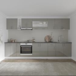 haaus Set Bucatarie Karo V32, Gri Lucios/Alb, MDF, Blat Thermo 28 mm, L 340 cm (924591)