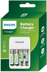 Philips Incarcator USB Philips cu indicatoare LED 1-4 AA/AAA NiMH inclus 2x AAA 800mAh 2x AA 1300mAh SCB4013NB/00 (SCB4013NB/00) Incarcator baterii