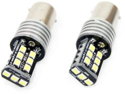 AMiO Set becuri auto cu LED CANBUS compatibil P21W BA15S 15 SMD 7.5W Alb 12/24V, destinat competitiilor auto sau off-road (AM01293)