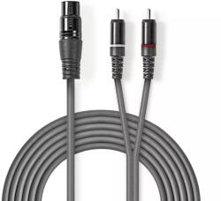Nedis Cablu audio stereo XLR 3-Pini mama - 2x RCA tata 3m gri NEDIS (COTH15220GY30) - drumix