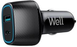 Well Incarcator auto Well 63W 1XUSB TYPE C PD 45W + USB-A QC 18W negru PSUP-USB-CPQ6301BK-WL (PSUP-USB-CPQ6301BK-WL) - drumix