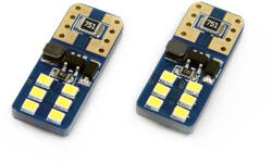 AMiO Set becuri auto cu LED CANBUS UltraBright compatibil T10e W5W 12 SMD Alb 12/24V, destinat competitiilor auto sau off-road (AM01638)