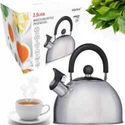 Alpina Hagyományos Vízforraló Síppal 2.5L Alpina Rozsdamentes Acél Ezüst Ø19cm (871128727221)