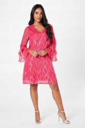 Wallis Rózsaszín Klasszikus Ruha Térdig Érő Hosszú Ujjú V-nyakkivágással Wallis 44