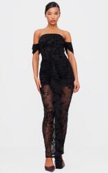 Prettylittlething Fekete Maxi Ruha Növényi Mintás Lelógó Vállakkal Prettylittlething 40