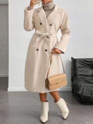 Shein Bézs Klasszikus Kabát Kétsoros Sima Kötött Gallér Shein 50