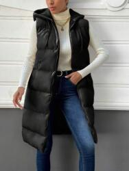 Shein Fekete Klasszikus Hosszú Steppelt Mellény Kapucnival Shein Cipzárral L