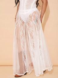 Shein Fehér Klasszikus Bő Szabású Csipkés Szoknya Magas Derekú Shein 50