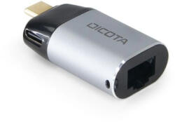 DICOTA USB-C to Ethernet Mini Adapter with PD (100W) Silver (D32048) - mzona